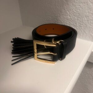 Anne Klein Black Leather Belt with Gold Buckle